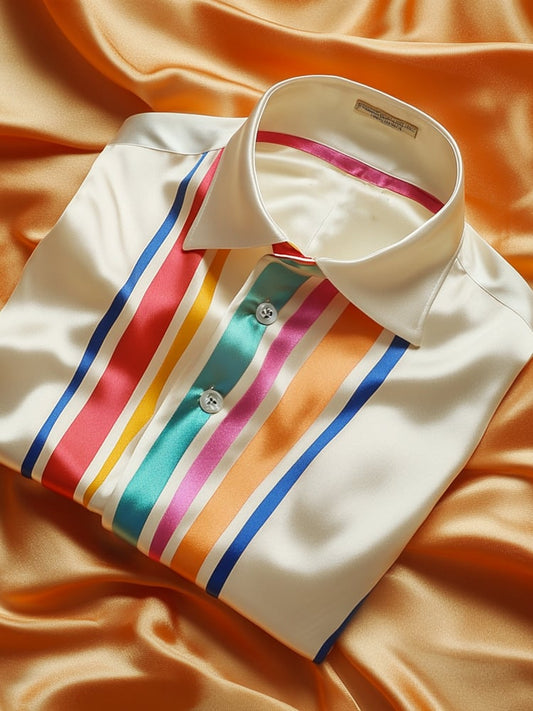 Men's Business Casual Striped Lapel Short Sleeve Shirt