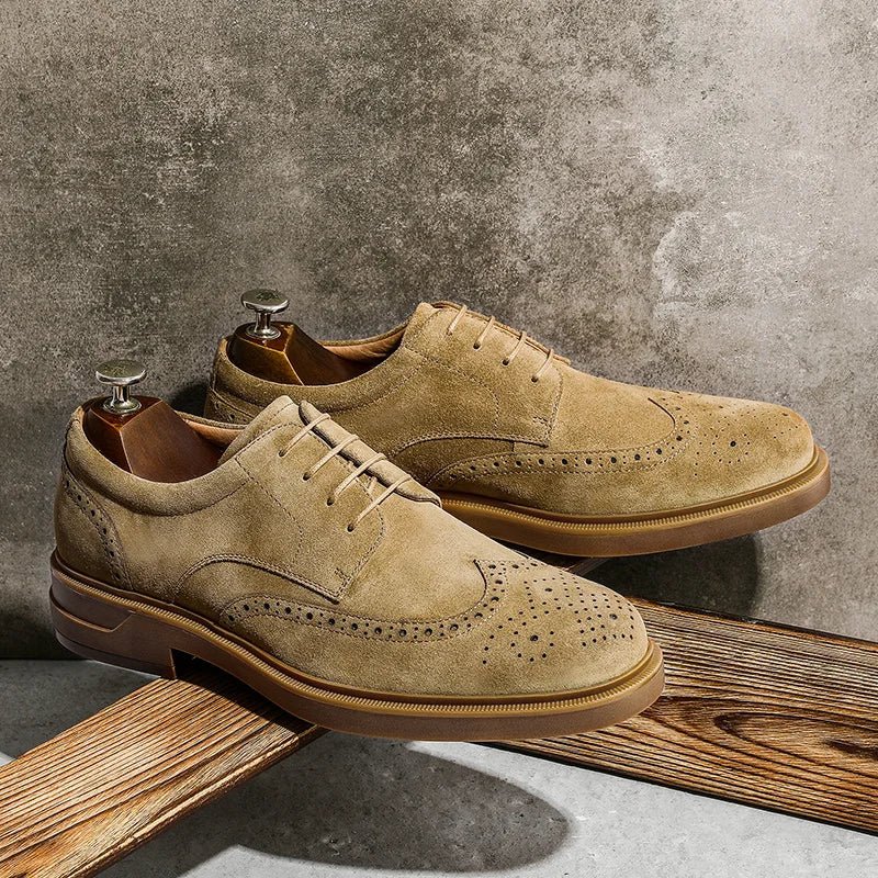 Genuine suede cow leather derby shoes