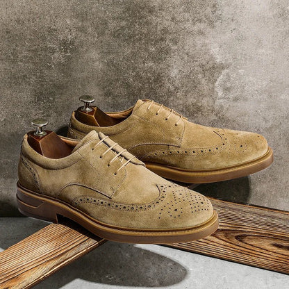 Genuine suede cow leather derby shoes