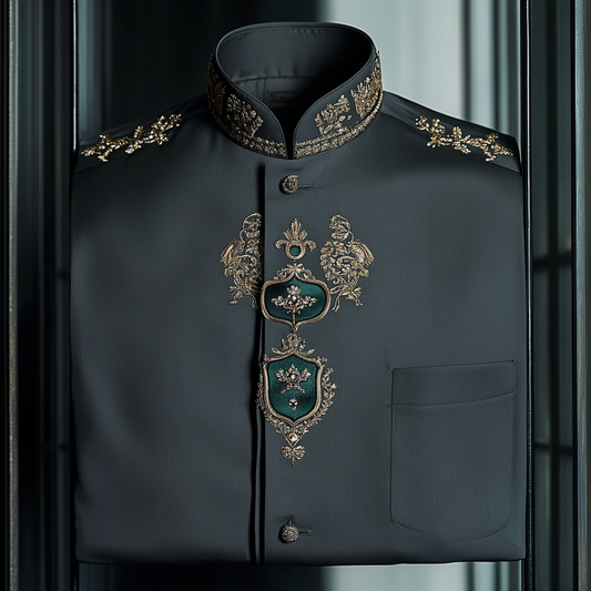 Luxurious and high-end Men's stand collar shirt floral patterns impeccable craftsmanship business leisure vacation long sleeve shirt