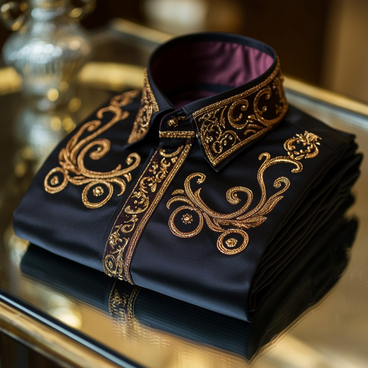 Luxurious and high-end Men's collared shirt floral patterns impeccable craftsmanship business leisure vacation long sleeve shirt