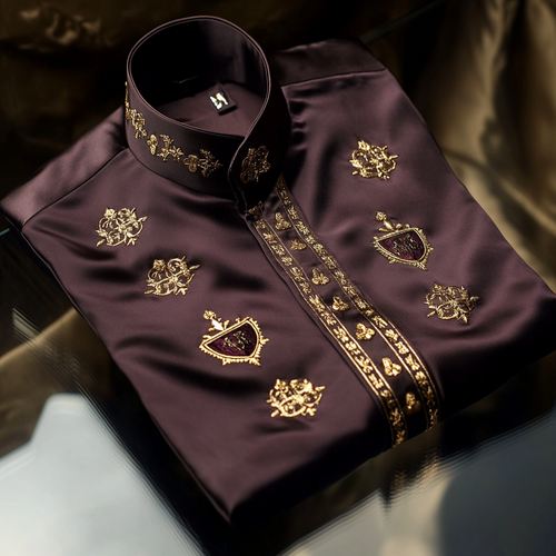 Luxurious and high-end Men's stand collar shirt floral patterns impeccable craftsmanship business leisure vacation long sleeve shirt