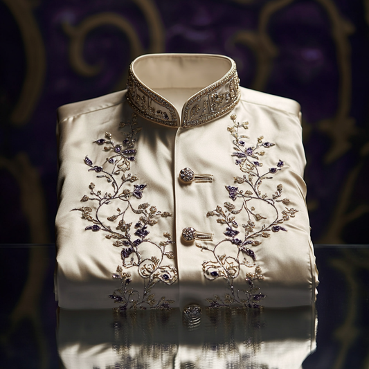 Luxurious and high-end Men's stand collar shirt floral patterns impeccable craftsmanship business leisure vacation long sleeve shirt