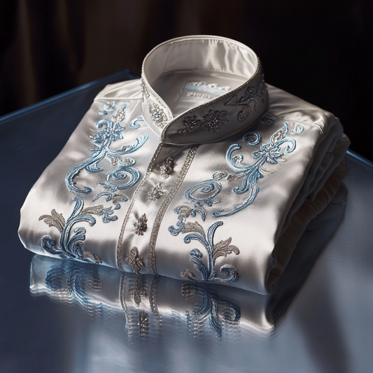 Luxurious and high-end Men's stand collar shirt floral patterns impeccable craftsmanship business leisure vacation long sleeve shirt