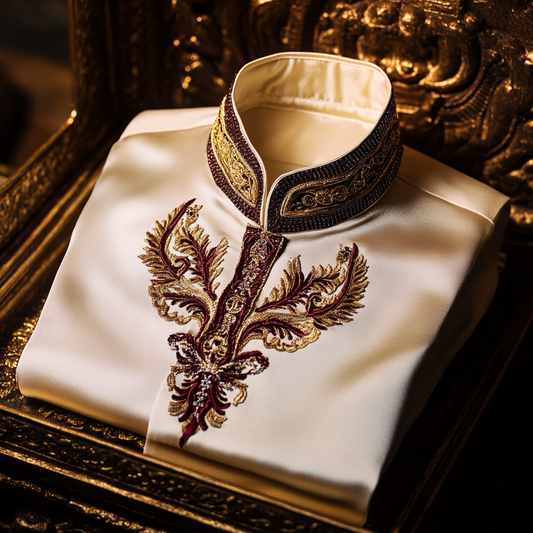 Luxurious and high-end Men's stand collar shirt floral patterns impeccable craftsmanship business leisure vacation long sleeve shirt
