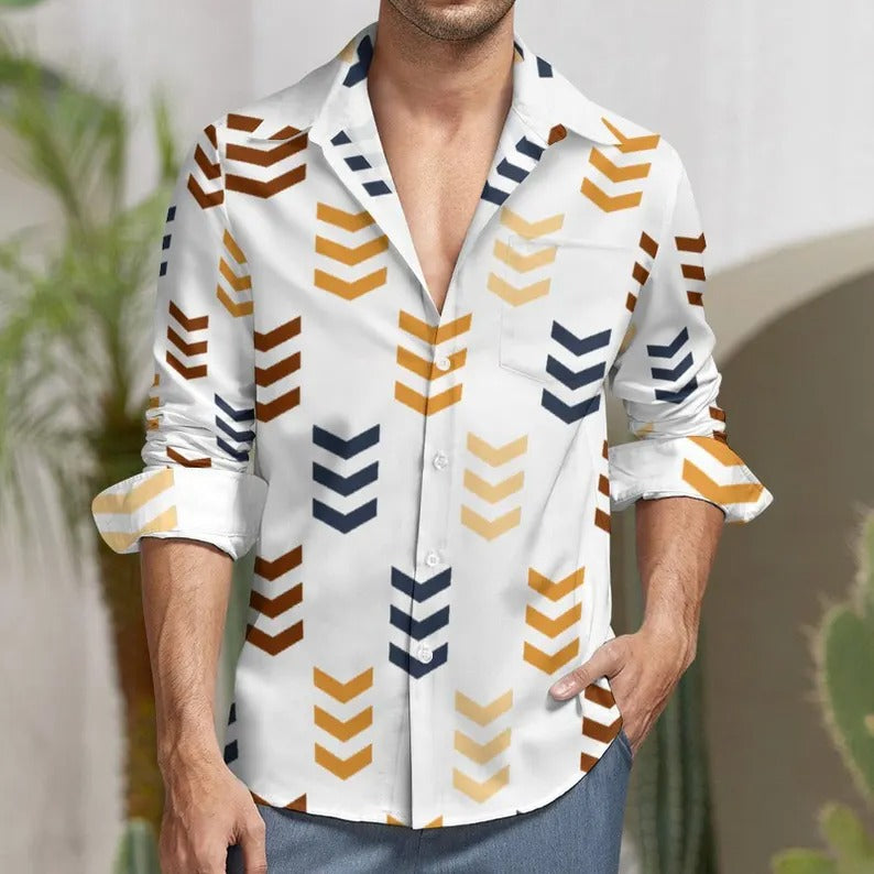 Geometric Print Casual Button Down Shirt