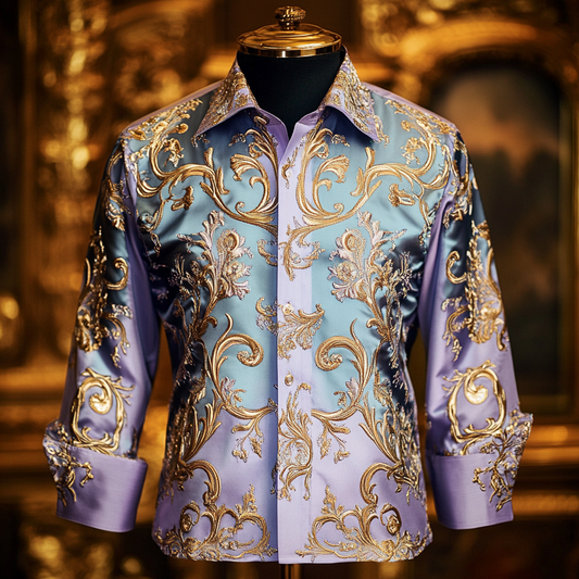 Luxurious Men's Silk Shirt Baroque Style VIP Exclusive Designer Unique Long Shirt  Comfort High Elasticity