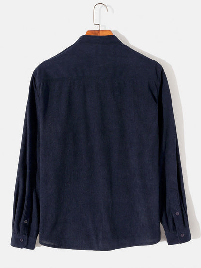 Long Sleeve Stand Collar Corduroy Shirt