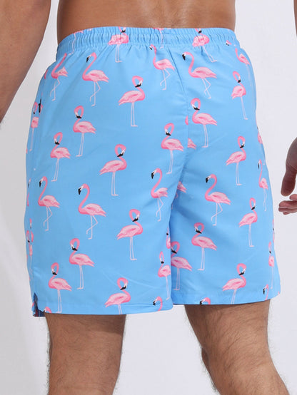 Flamingo Print Swim Shorts With Compression Liner