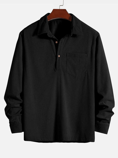 3 Pieces Long Sleeve Polo Neck Corduroy Shirt