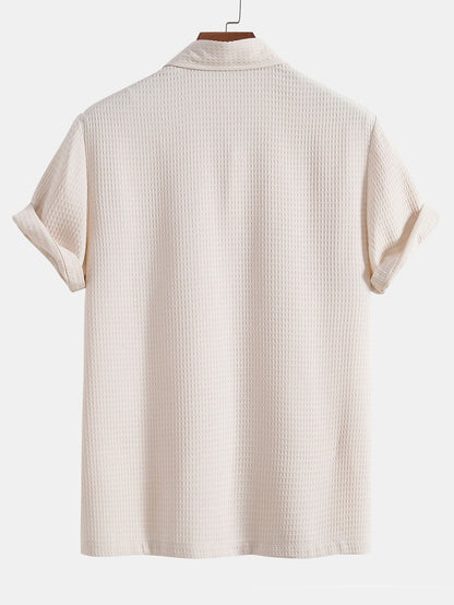 Waffle Polo Collar Shirt With Pocket