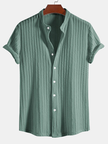 Muscle Fit Stand Collar Knitted Ribbed Shirt