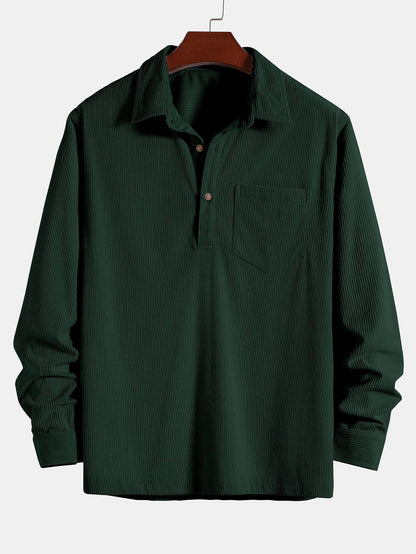 3 Pieces Long Sleeve Polo Neck Corduroy Shirt