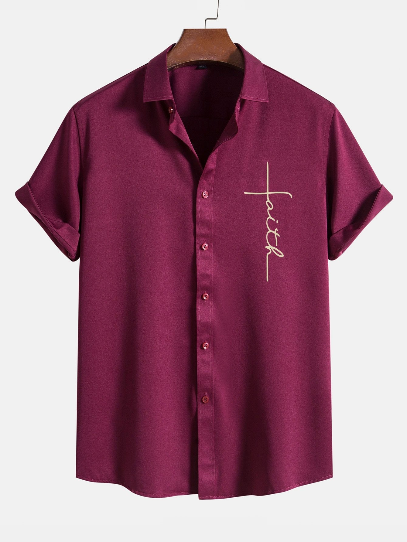Faith Letter Print Button Up Shirt