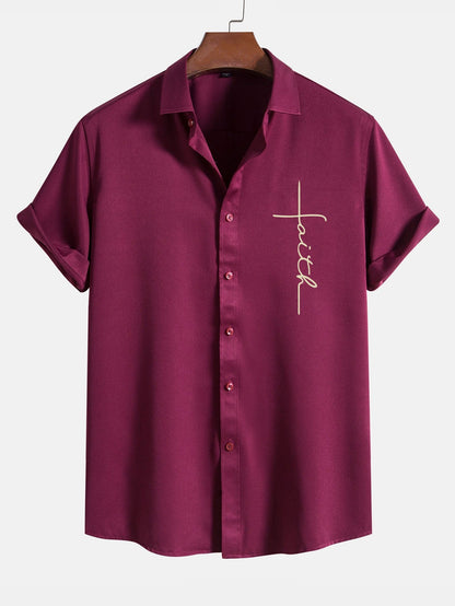 Faith Letter Print Button Up Shirt