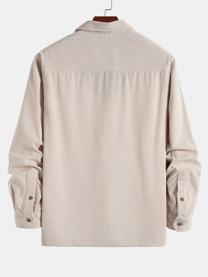 3 Pieces Long Sleeve Polo Neck Corduroy Shirt