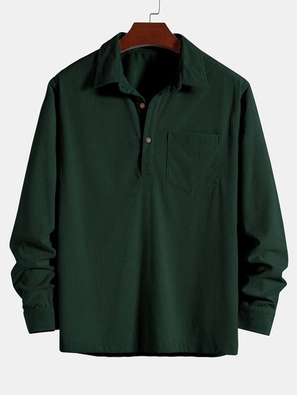 Long Sleeve Polo Neck Corduroy Shirt