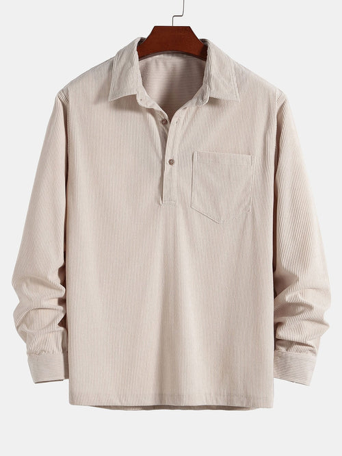Long Sleeve Polo Neck Corduroy Shirt