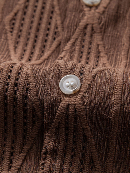 Geometric Jacquard Eyelet Cuban Shirt