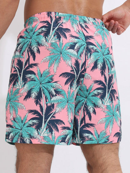 Tropical Print Swim Shorts With Compression Liner