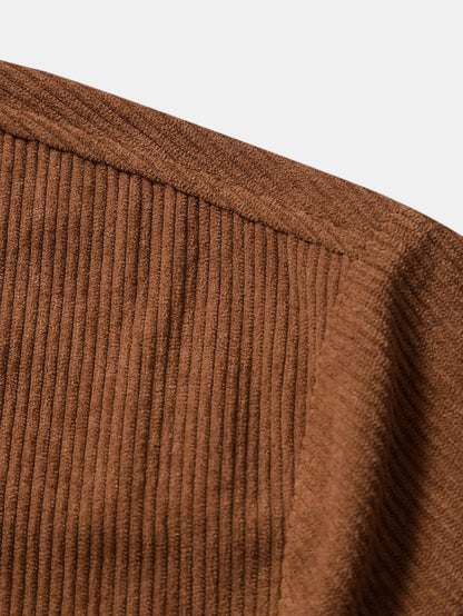 Short Sleeve Patch Pockets Corduroy Shirt