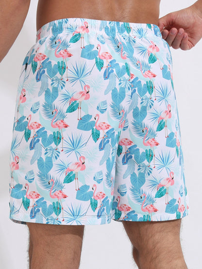 Flamingo Tropical Print Swim Shorts With Compression Liner