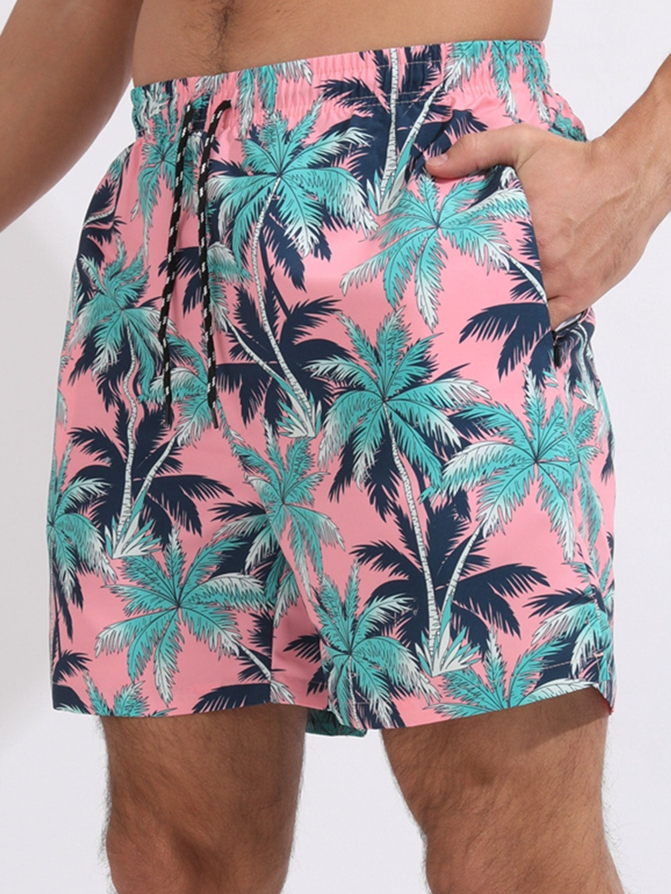 Tropical Print Swim Shorts With Compression Liner