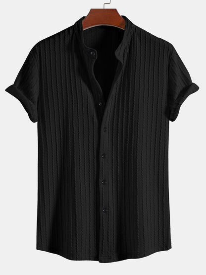 Muscle Fit Stand Collar Knitted Ribbed Shirt