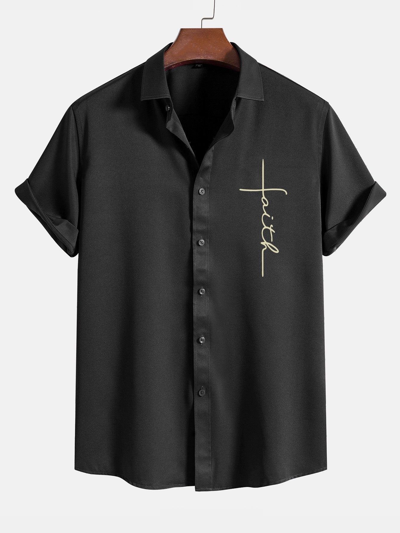 Faith Letter Print Button Up Shirt