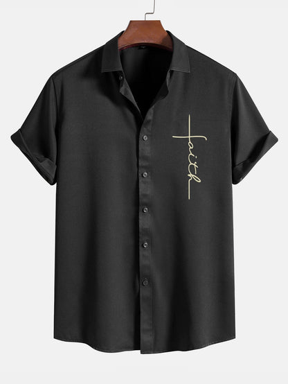 Faith Letter Print Button Up Shirt