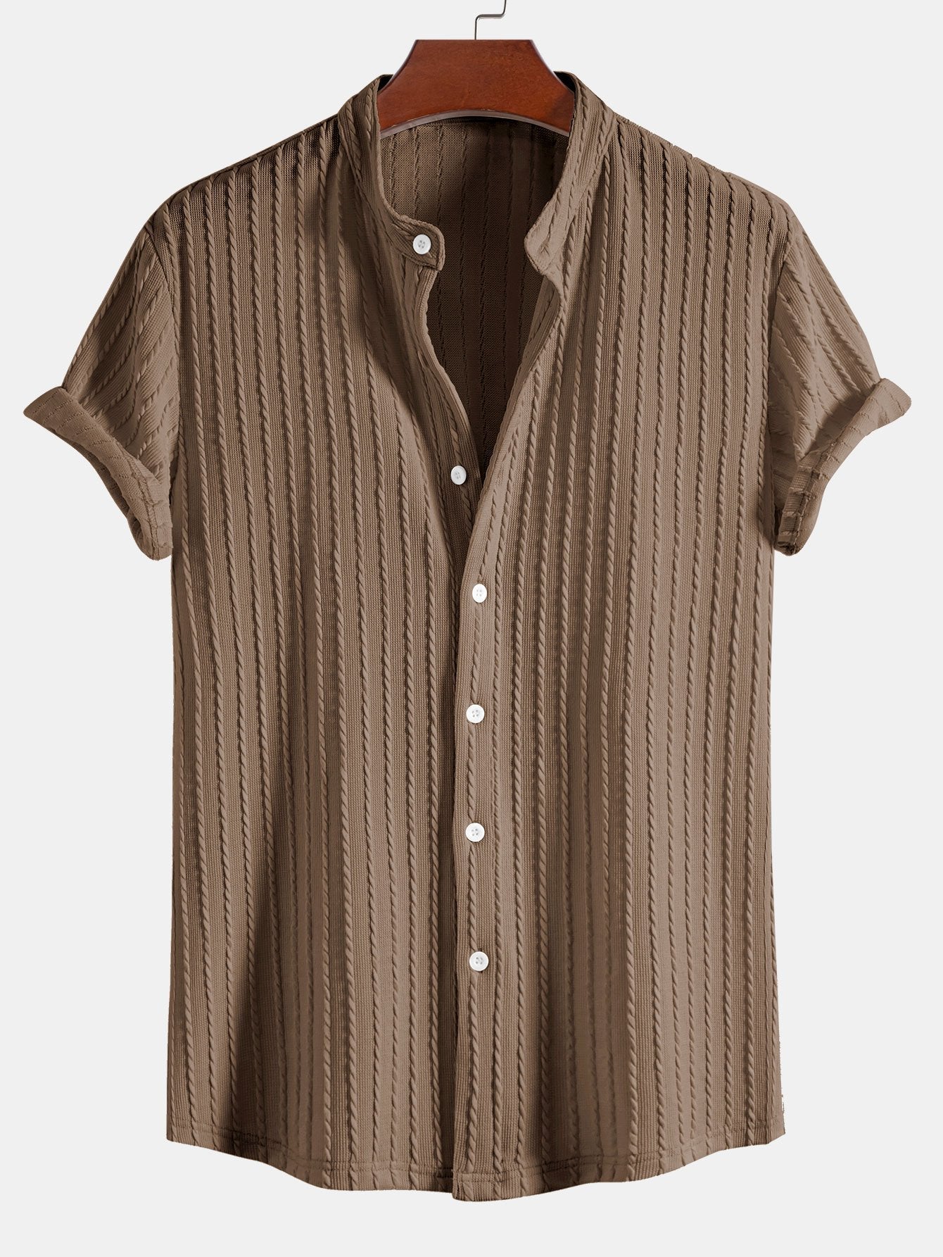 Muscle Fit Stand Collar Knitted Ribbed Shirt