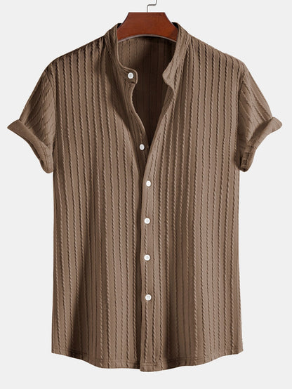 Muscle Fit Stand Collar Knitted Ribbed Shirt