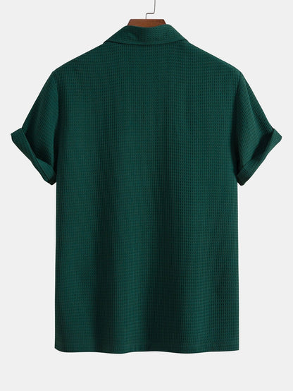 Waffle Polo Collar Shirt With Pocket