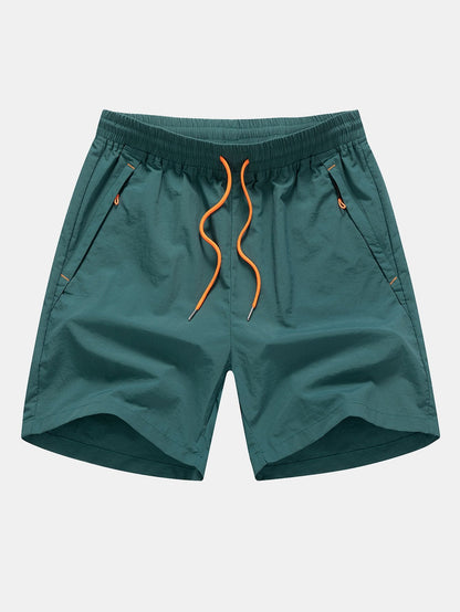 Solid Zip Pocket Swim Shorts
