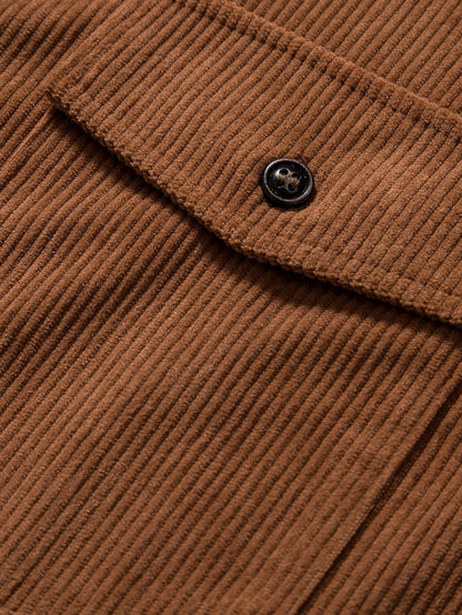 Short Sleeve Patch Pockets Corduroy Shirt