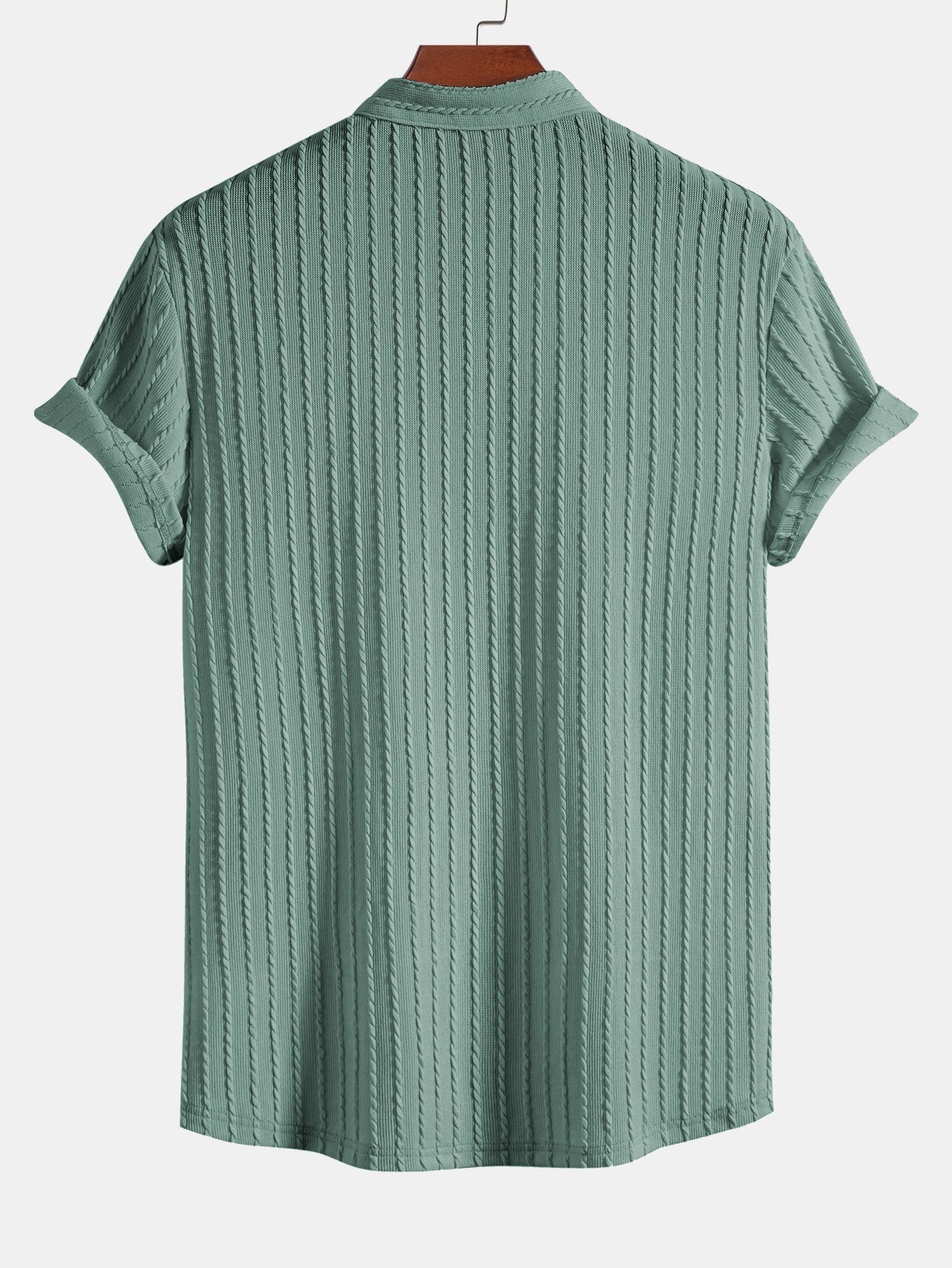 Muscle Fit Stand Collar Knitted Ribbed Shirt