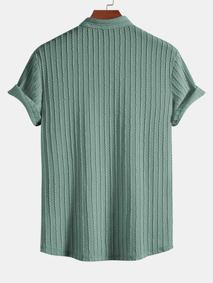 Muscle Fit Stand Collar Knitted Ribbed Shirt