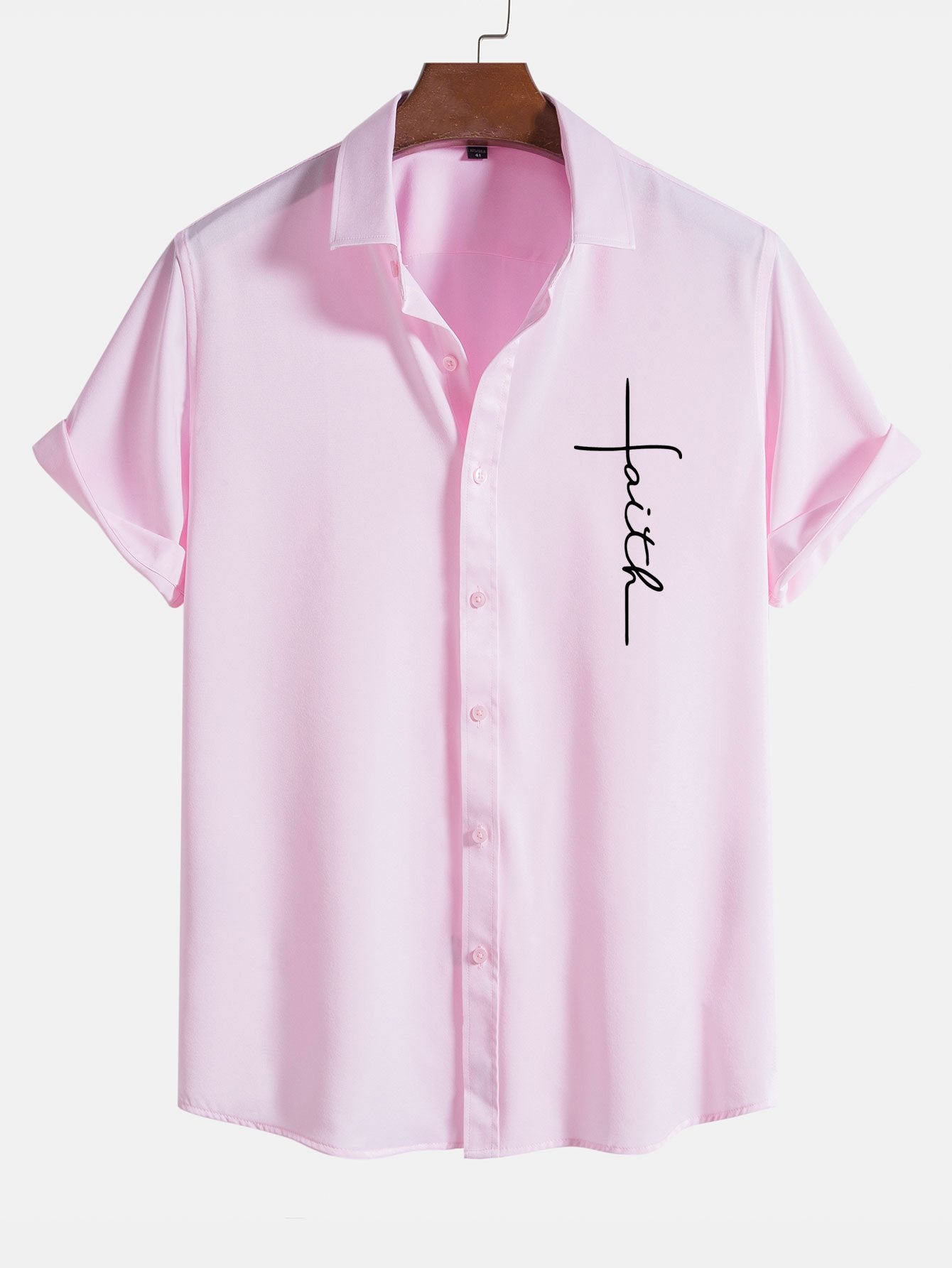 Faith Letter Print Button Up Shirt