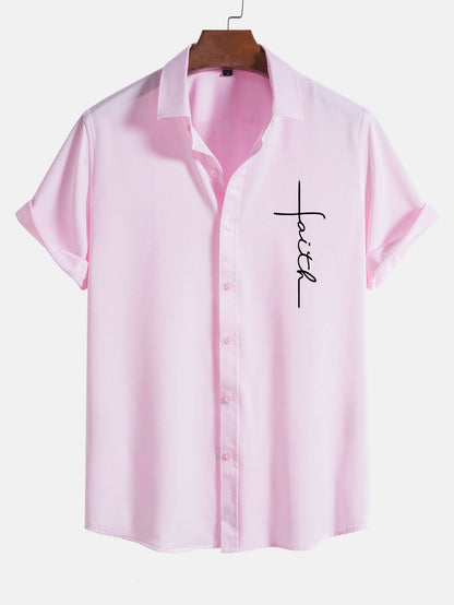 Faith Letter Print Button Up Shirt