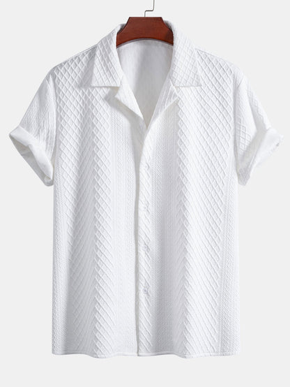 Rhombus Geometric Jacquard Textured Cuban Shirt