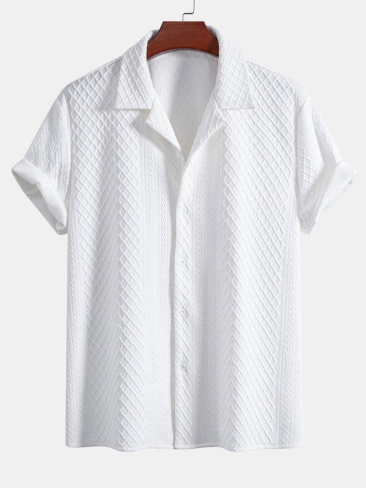 Rhombus Geometric Jacquard Textured Cuban Shirt