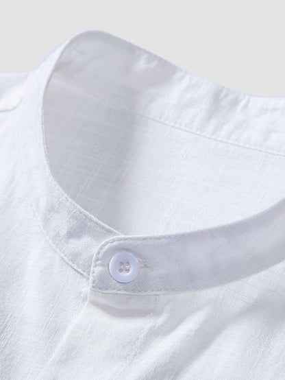 Linen Look Cotton Stand Collar Shirt