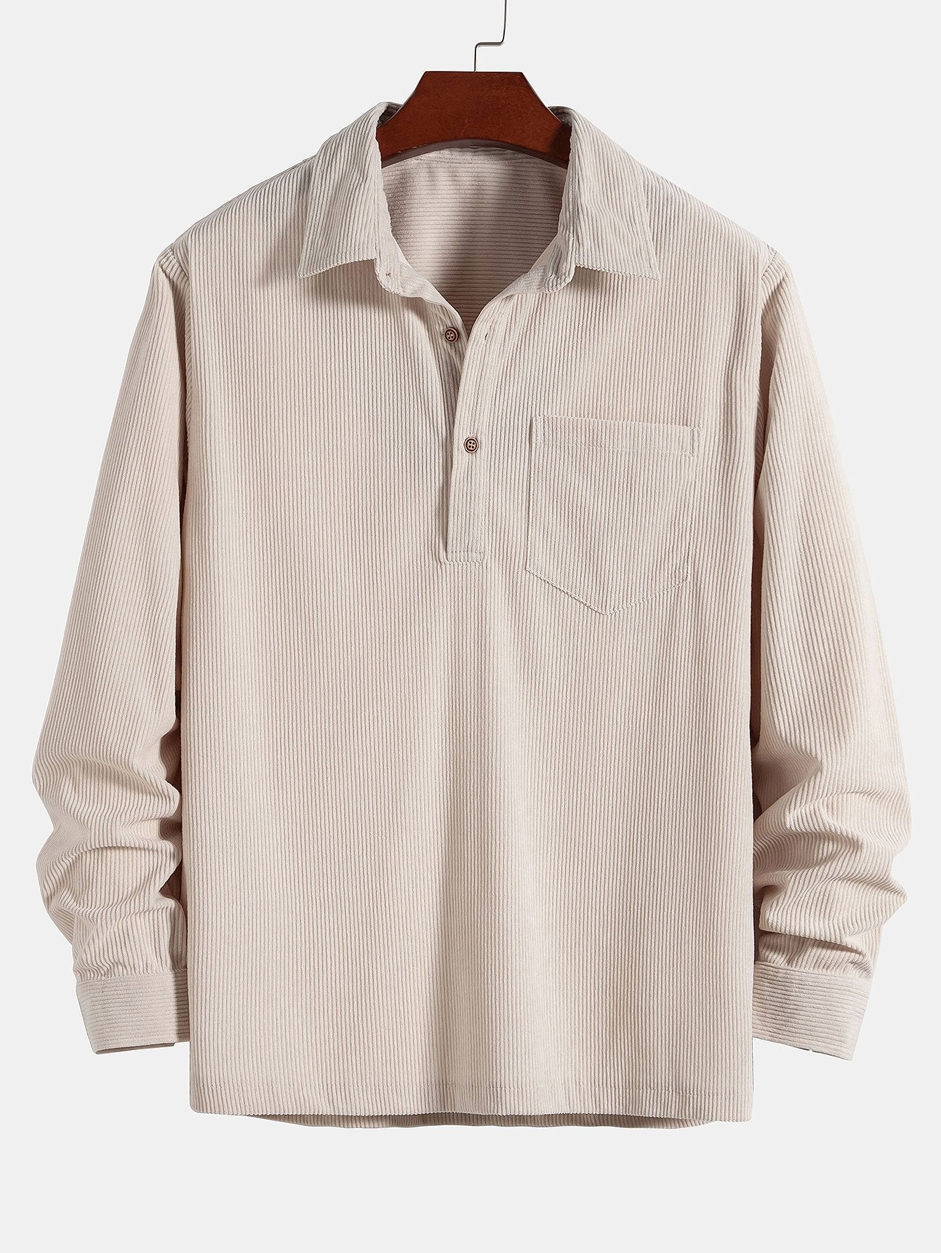 3 Pieces Long Sleeve Polo Neck Corduroy Shirt
