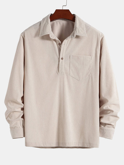 3 Pieces Long Sleeve Polo Neck Corduroy Shirt