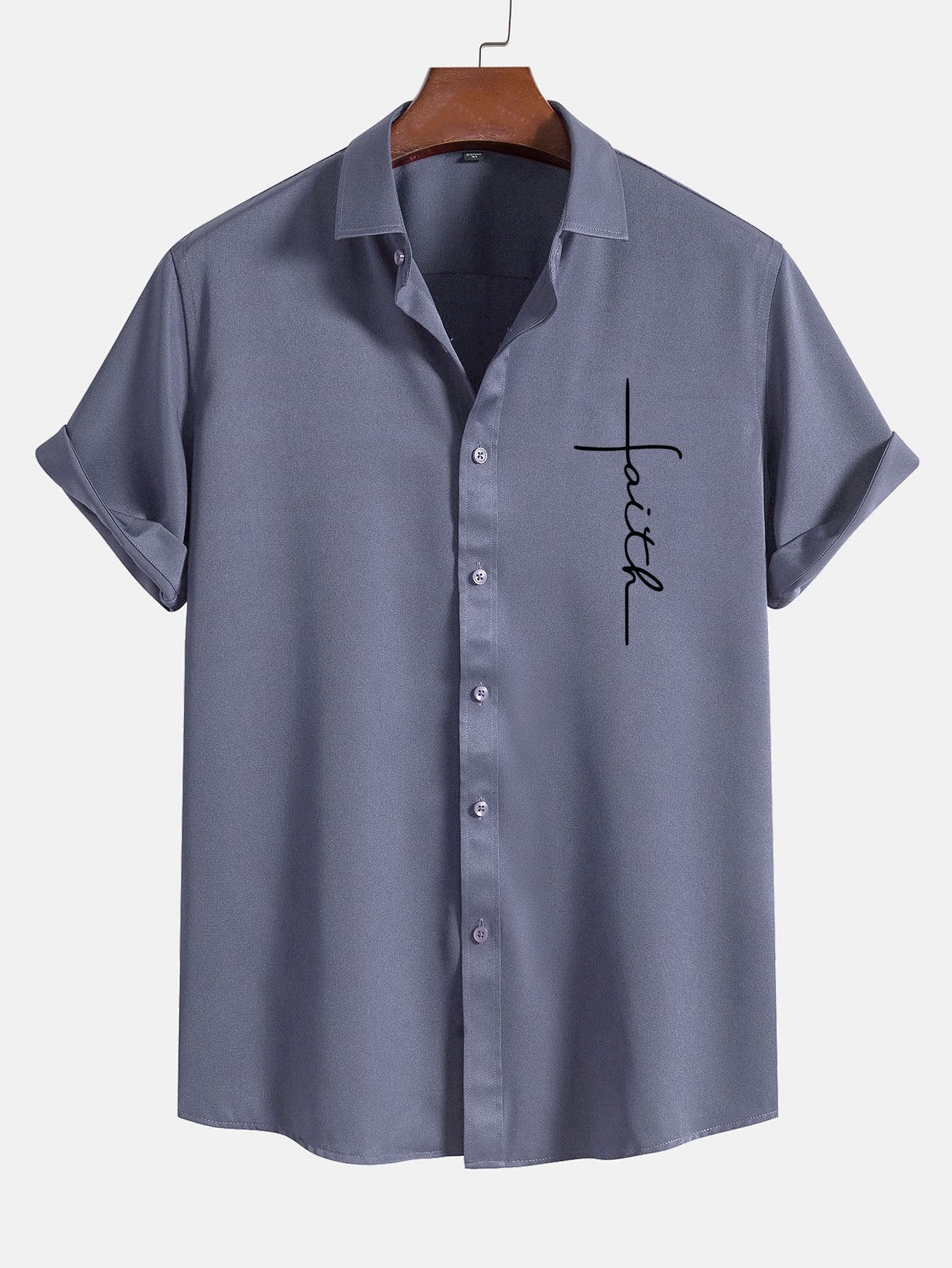 Faith Letter Print Button Up Shirt