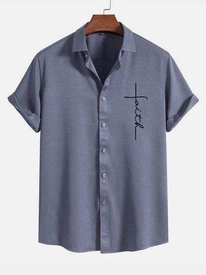 Faith Letter Print Button Up Shirt