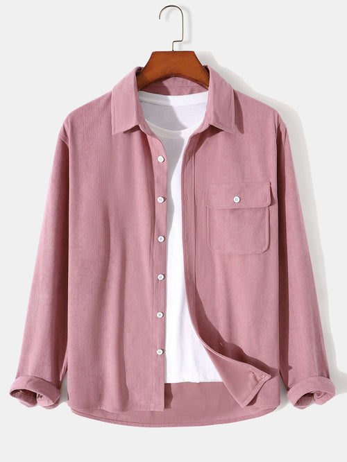 Long Sleeve Flap Pocket Corduroy Shirt