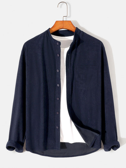 Long Sleeve Stand Collar Corduroy Shirt