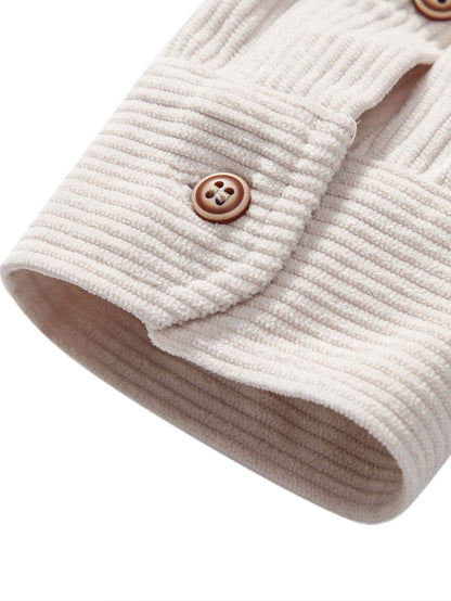 3 Pieces Long Sleeve Polo Neck Corduroy Shirt