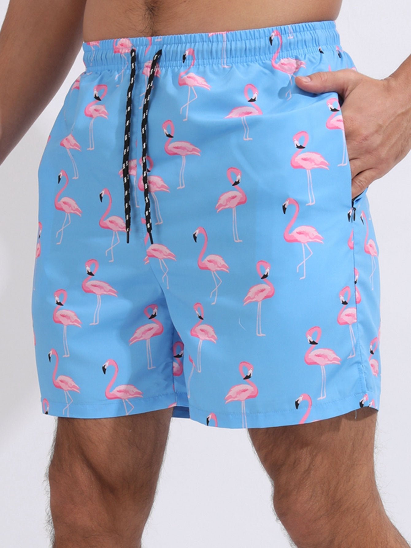 Flamingo Print Swim Shorts With Compression Liner